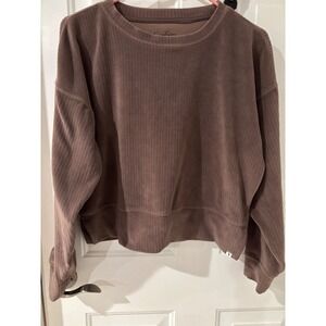 Jessica Simpson Active Pullover Ribbed Brown‎ Crop Top Sweatshirt Relaxed XS